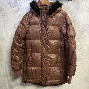 The North Face 550 Goose Down Jacket Womens Small 19x34 Brown Faux Fur Hood